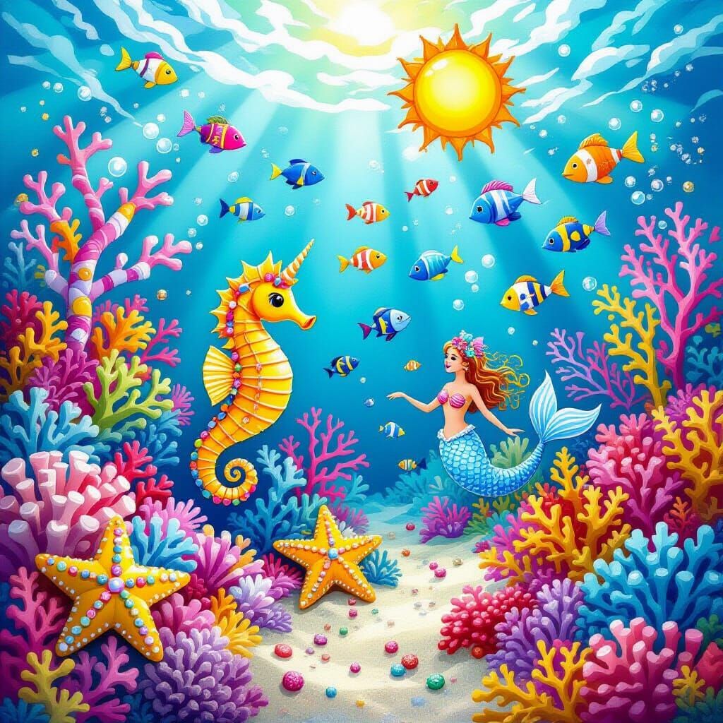 Candyland Ocean Reef with Candy Seahorse and Mermaids