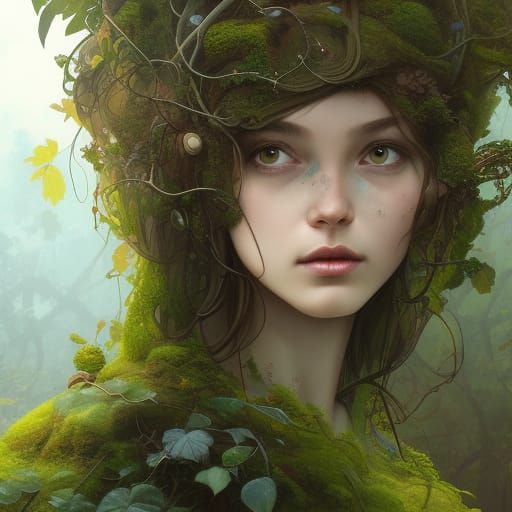 Moss-Covered City Girl Portrait in Artstation Style
