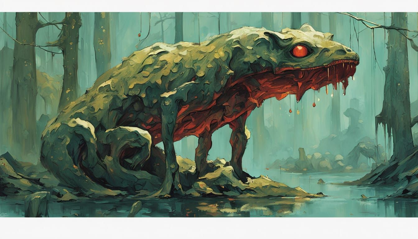 Whimsical, Luminescent Forest at Dusk with Red-Spotted, Hybr...