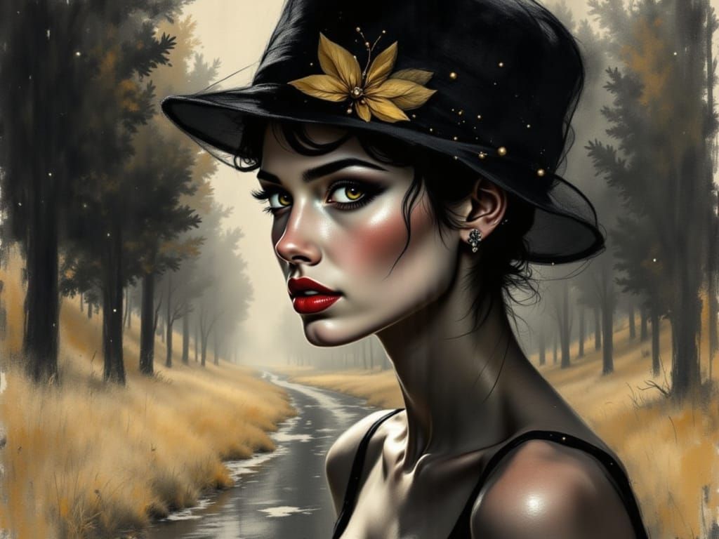 Elegant Woman in Charcoal Impressionist Style