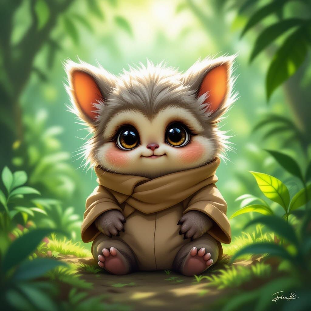 Furry Alien Creature in Lush Forest