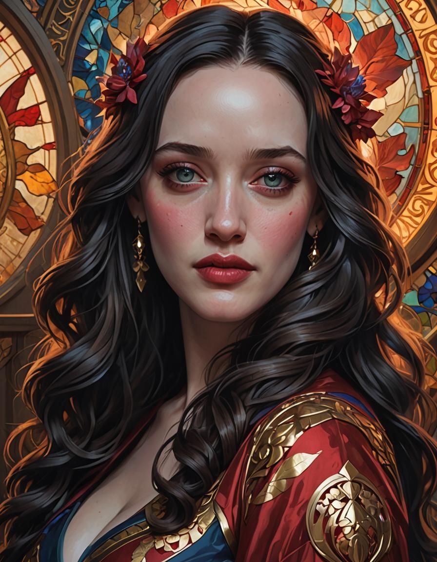 Hyperdetailed Portrait of Kat Dennings in Art Nouveau Style
