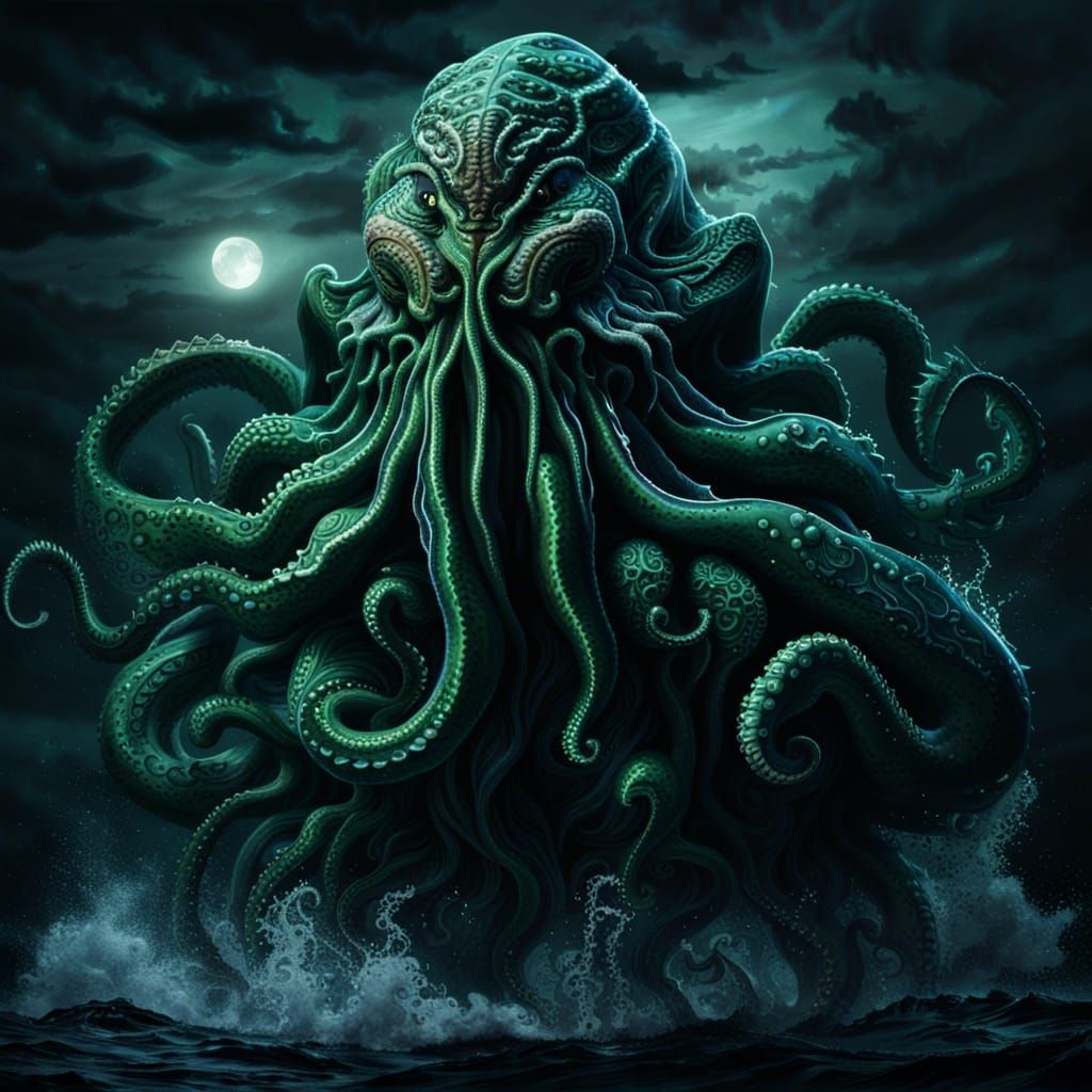 Photorealistic Cthulhu Rising From Dark Water
