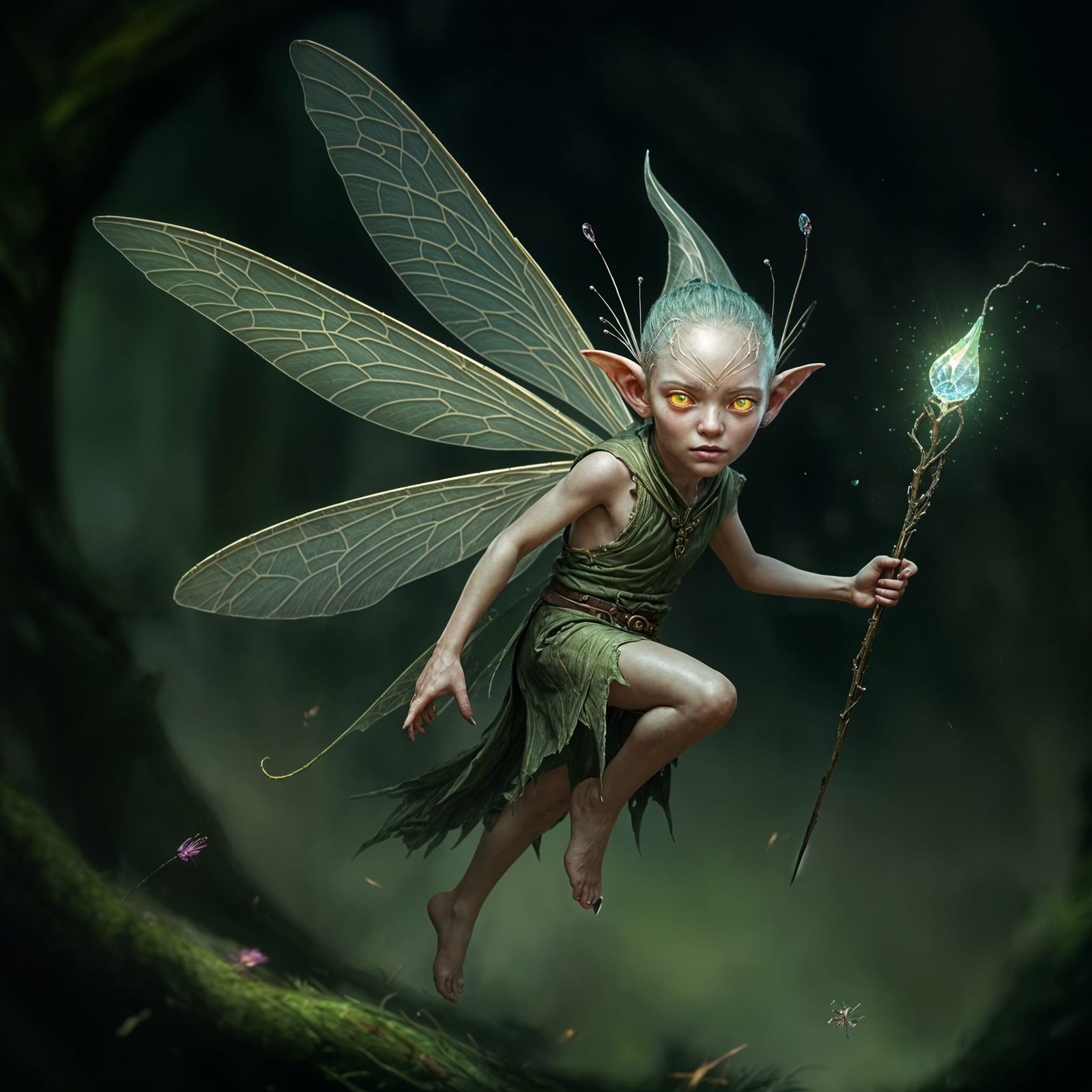 Whimsical Pixie in Dark Fantasy Realm