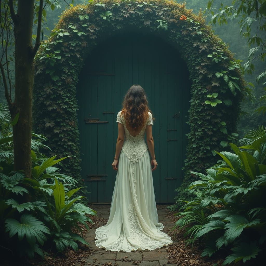 Mystical Jungle: Woman at Ancient Doorway