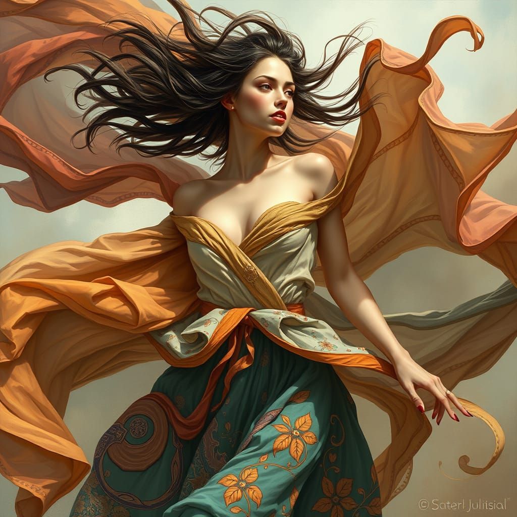 Woman in Flowing Garments, Fantasy Art Style