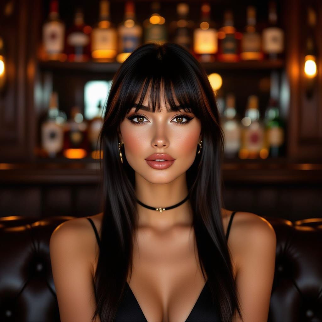 Glamorous Woman in Elegant Bar, Holding Cocktail