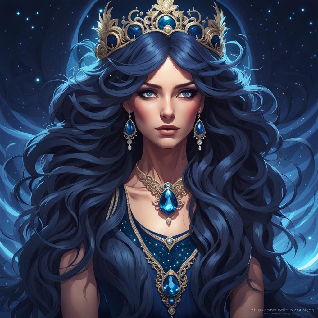 Navy Blue Fairy Portrait in Hyperdetailed Digital Art