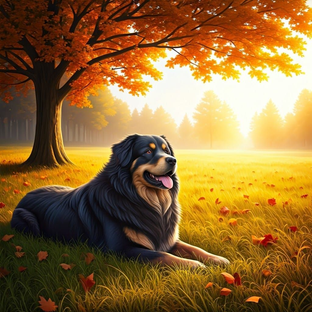 Autumnal Dog Dreamscape in Landscape Style