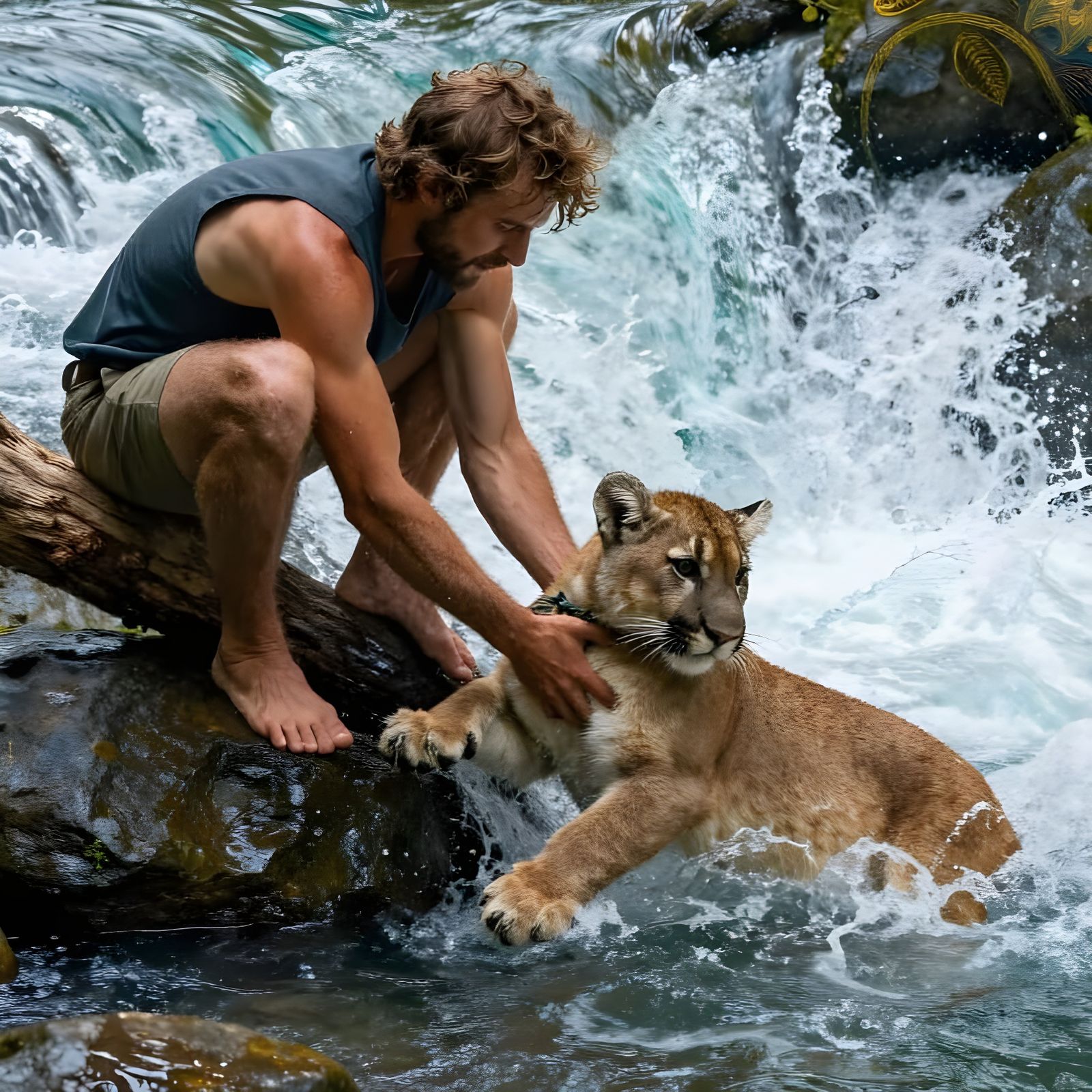 Man Rescues Mountain Lion Cub From Rushing River
