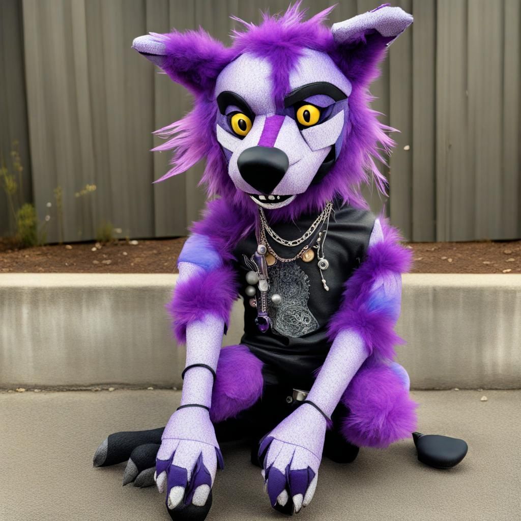 Purple Wolf Fursona Creates Recycled Wolf Sculpture