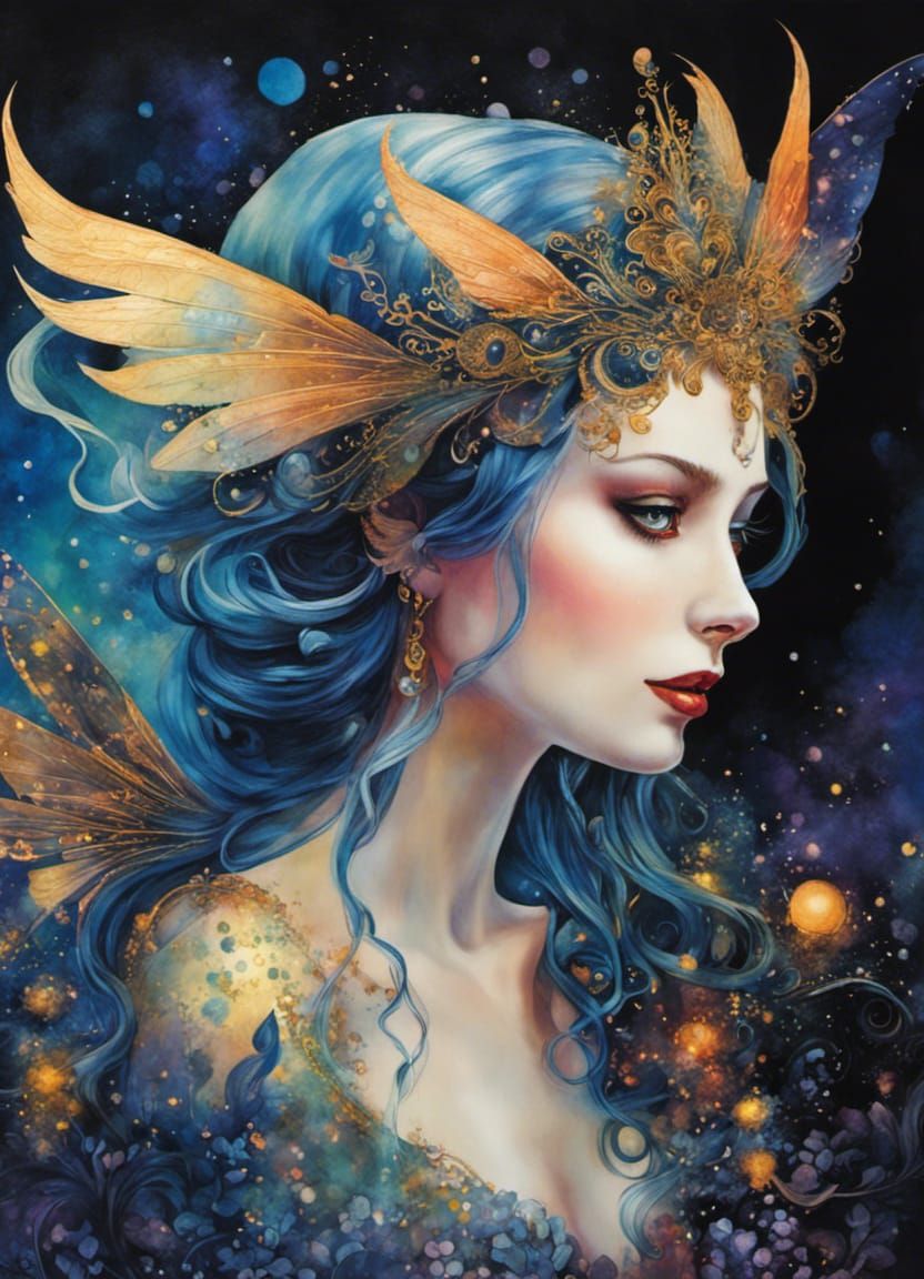 Ethereal Eldritch Fairy Queen in Gothic Ink Painting