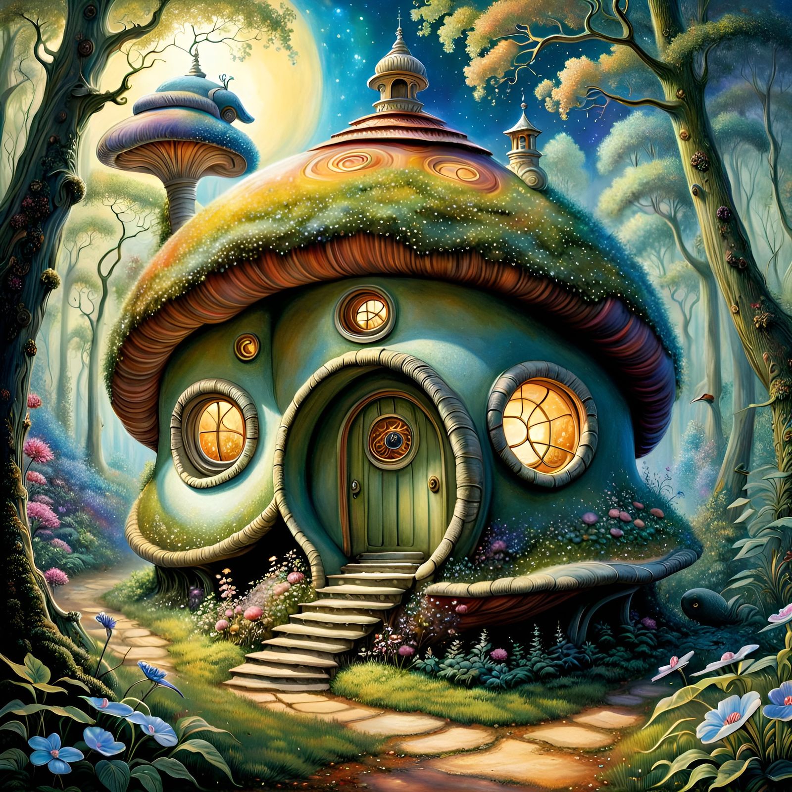 Fairytale Snail Shell House in Forest Painting