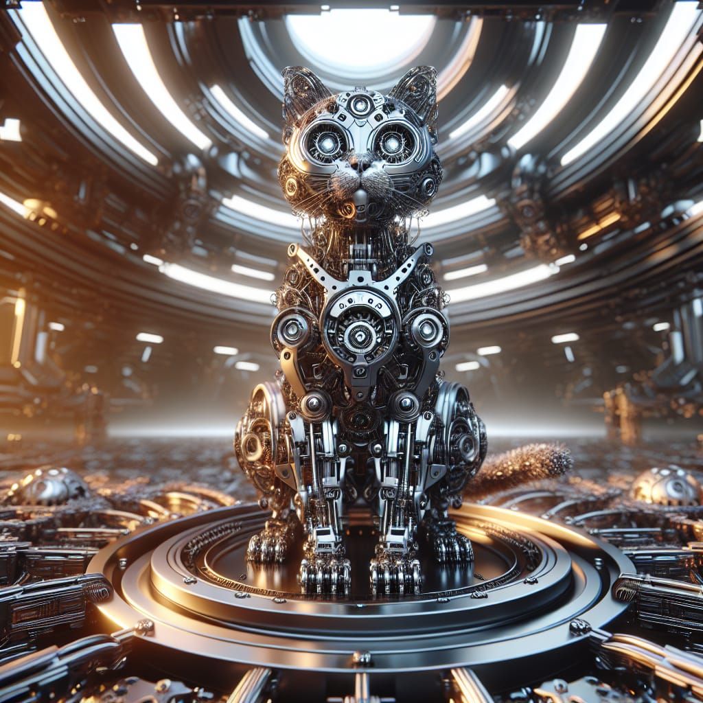 Cybernetic Kitten in Futuristic Sci-Fi Setting