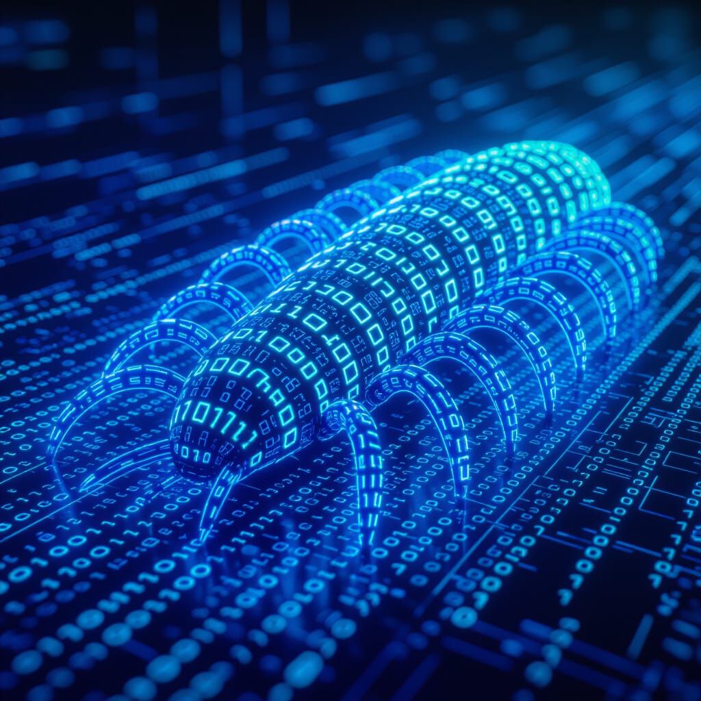 Centipede of Binary Code in Digital Art Style