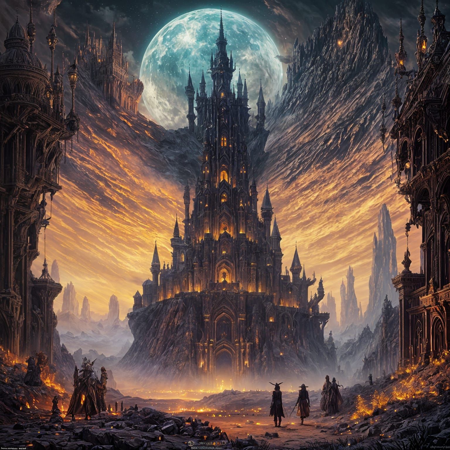 Dark Fortress in Desert, Dark Fantasy Concept Art