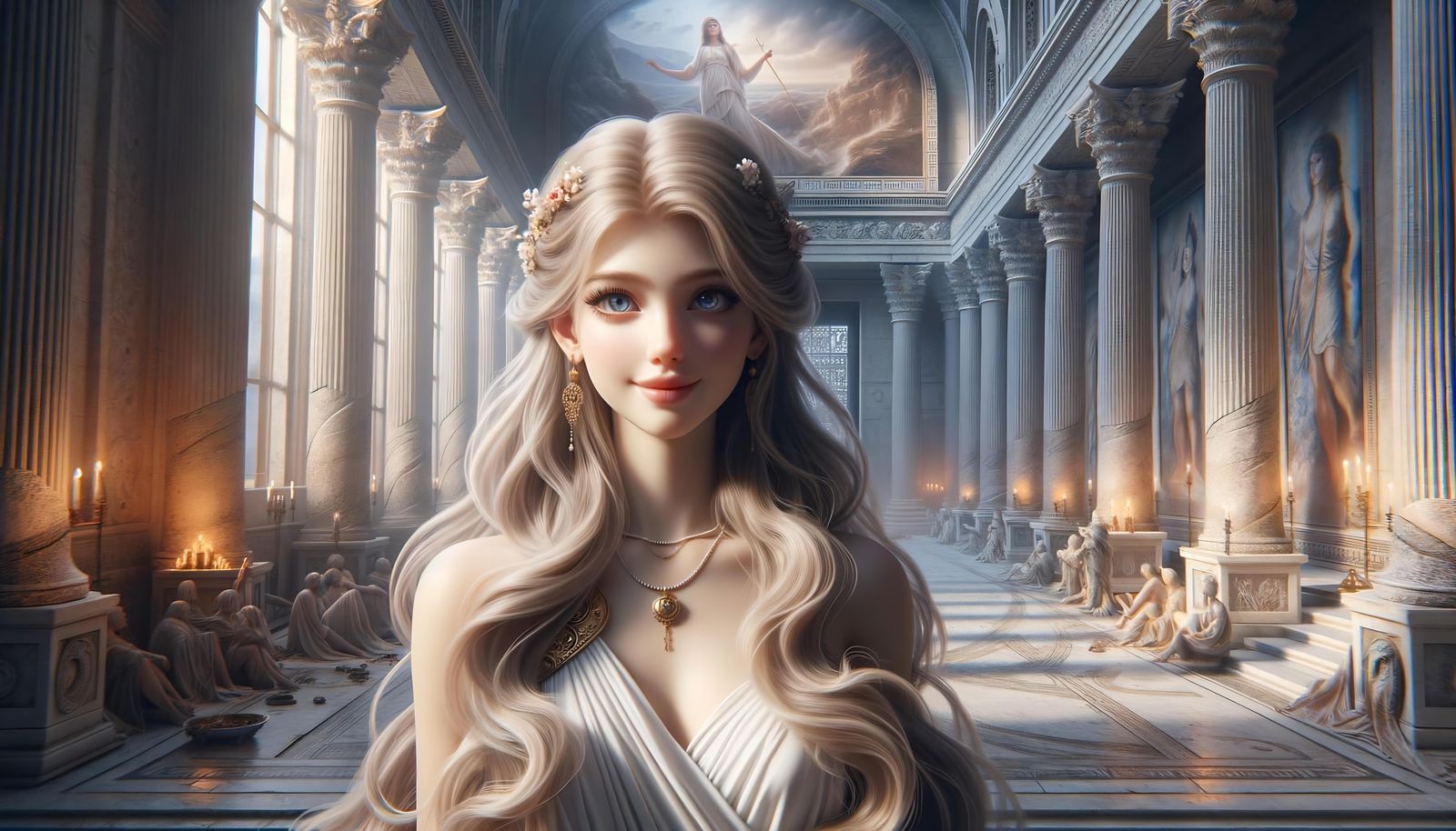 Aphrodite in Dark Fantasy D&D Temple Scene