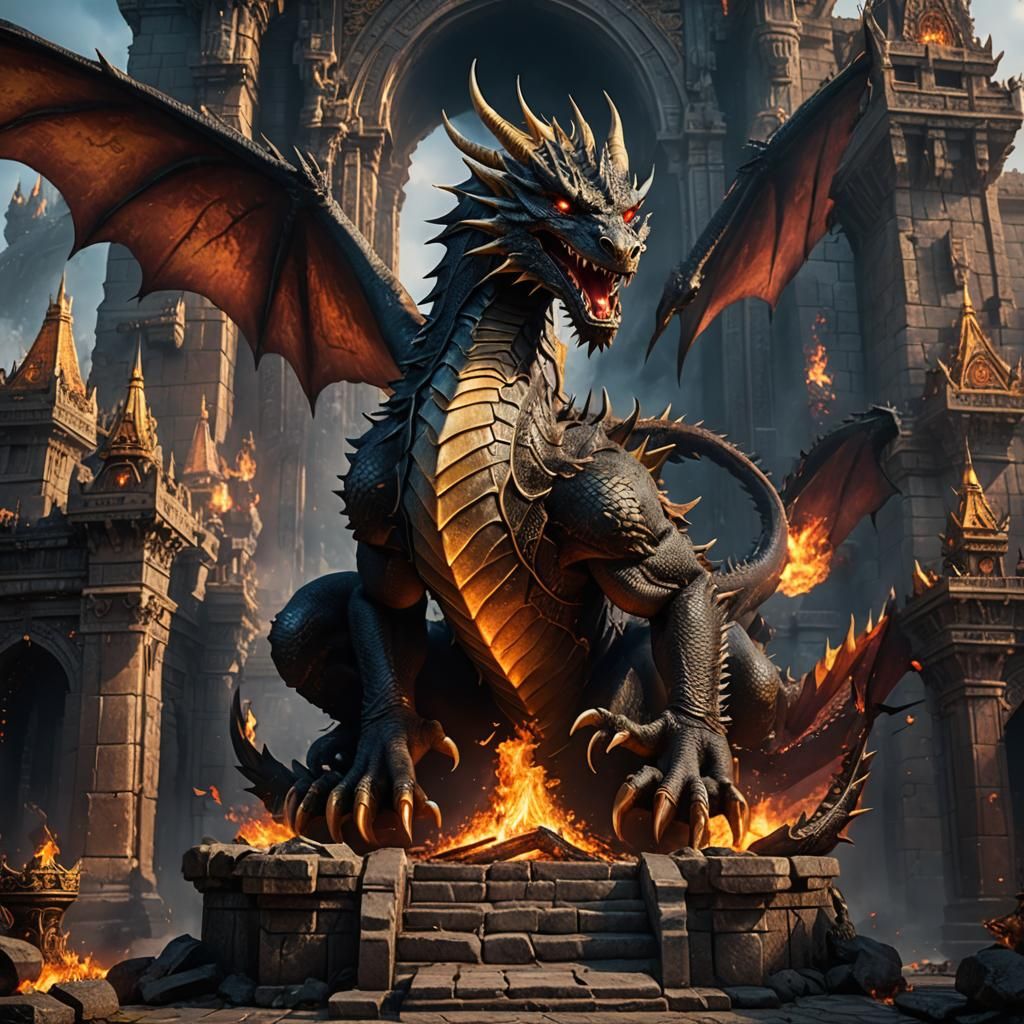 Dragon on Palace Wall in Fantasy Concept Art