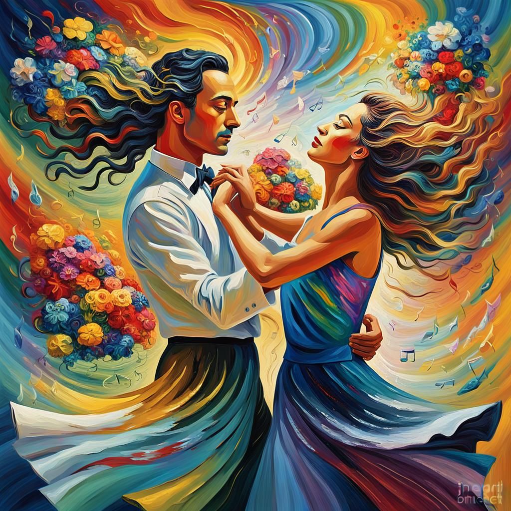 Expressionist Dancers in Swirling Colors as Impasto Painting