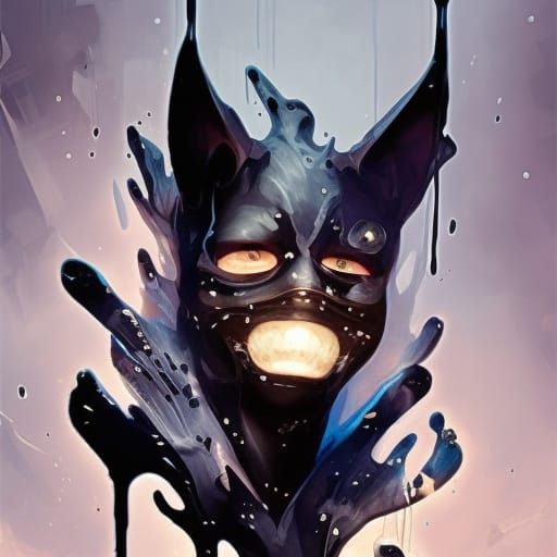 Ink Cat Mask in Crystal Cavern, Fantasy Art