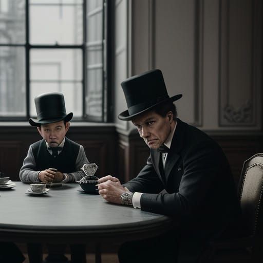 Elegant Mice Enjoy Tea in a Cinematic Scene