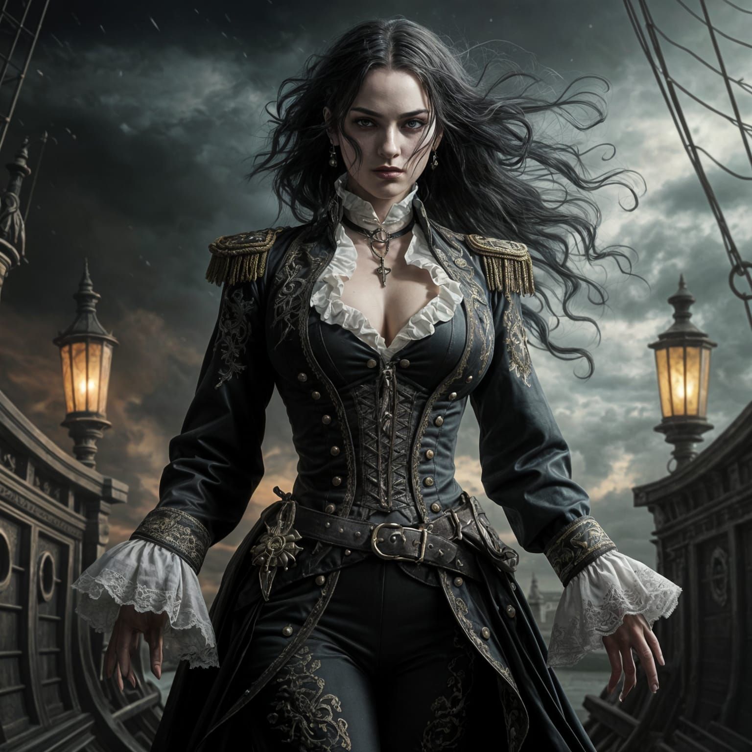 Ethereal Pirate Banshee Under Stormy Skies