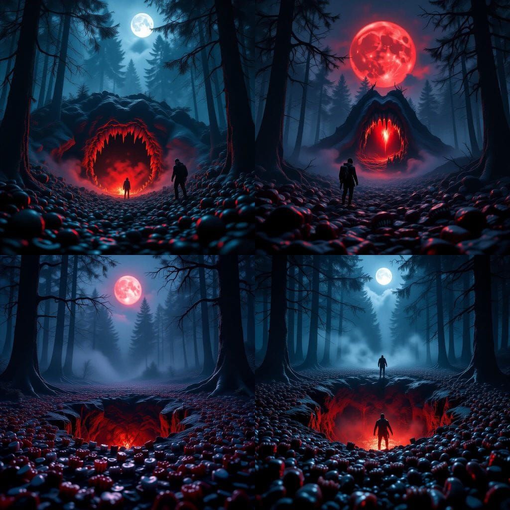 Horror Forest Clearing with Teeth and Pulsing Hole