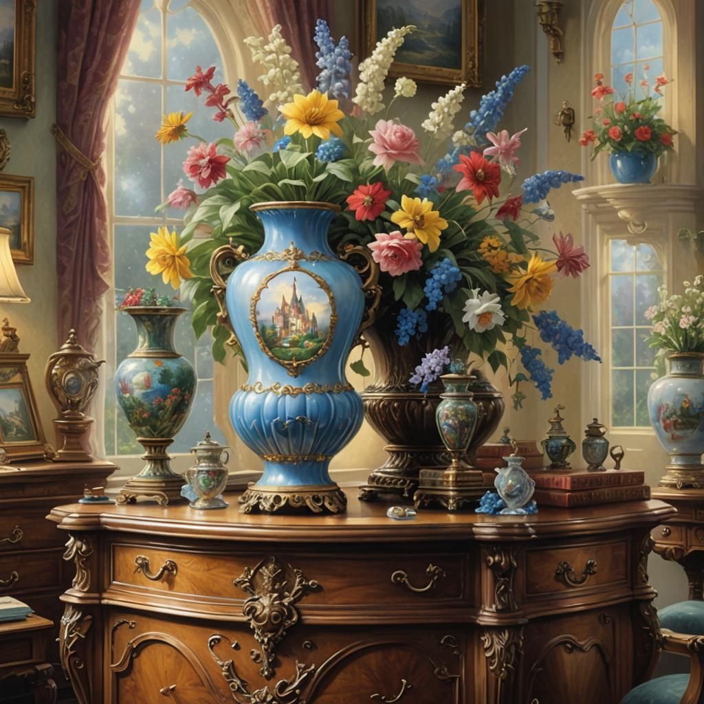 Victorian Living Room with Heraldic Vase, Ethereal Luminism