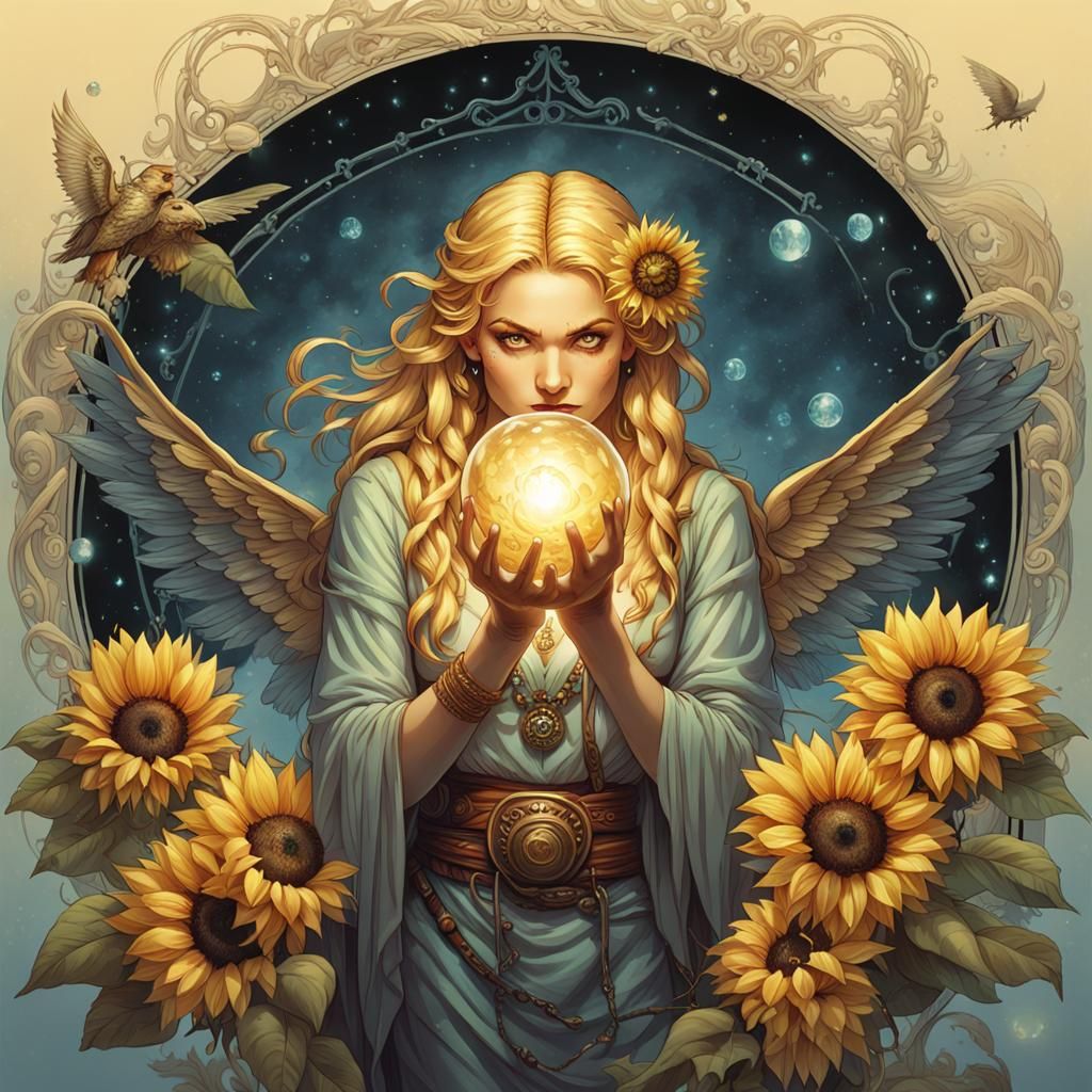 Beautiful Winged Gypsy with Crystal Ball, Comic Art