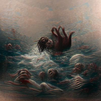 Horrific Drowning Scene in Gothic Engraving Style