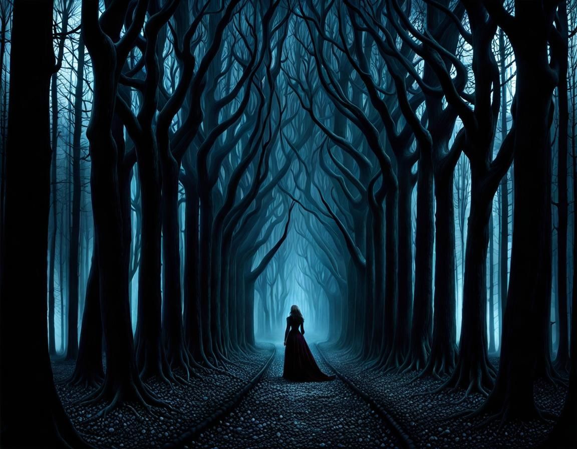 Eerie Forest Scene in Giger Style