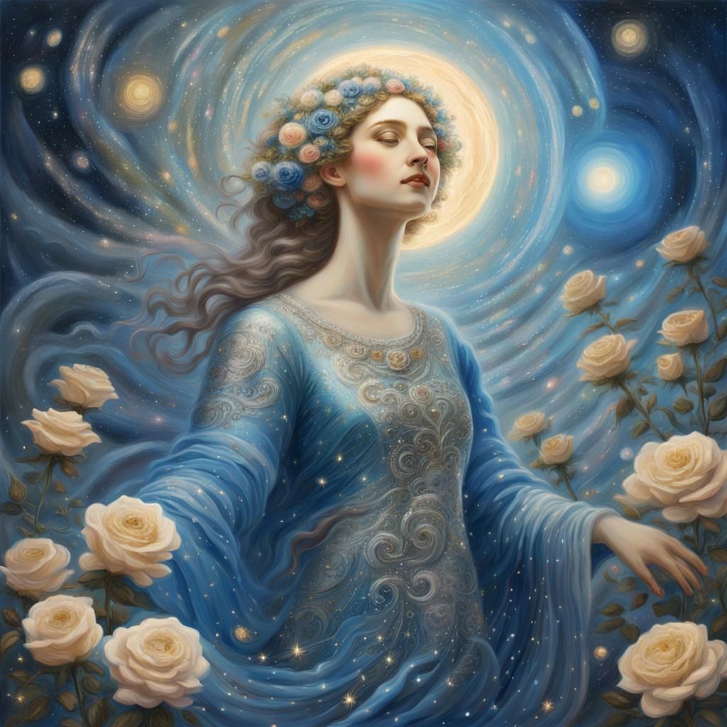 Goddess in Flower Galaxy: Baroque Digital Painting