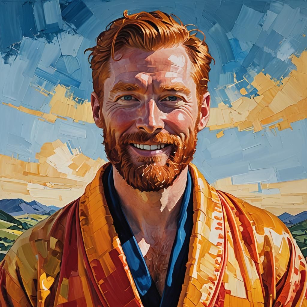 Ginger Haired Man in Bathrobe: Expressionist Impasto Portrai...