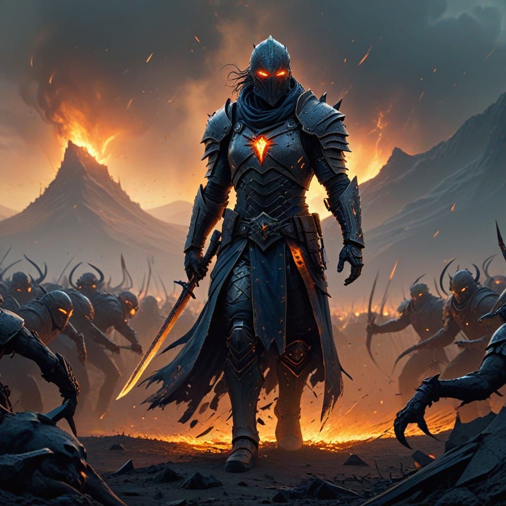 Lone Warrior on Desolate Plain in Dark Fantasy Art