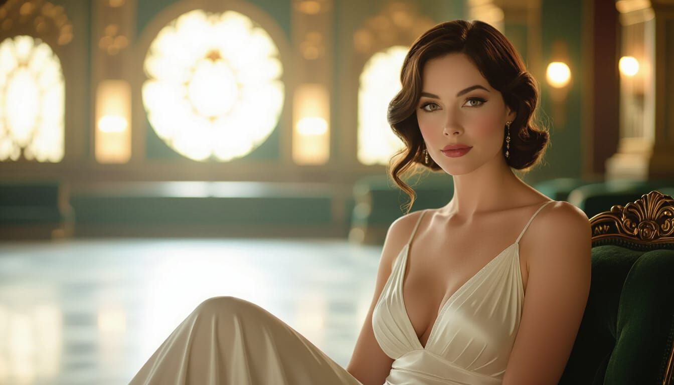 Elegant Woman in Art Deco Movie House