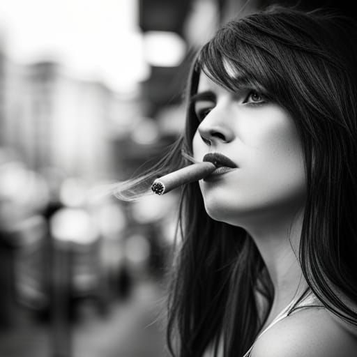 Girl smokes a cigar