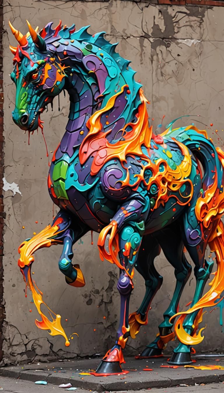 Fiery Dragon Horse: Graffiti-Style Digital Painting