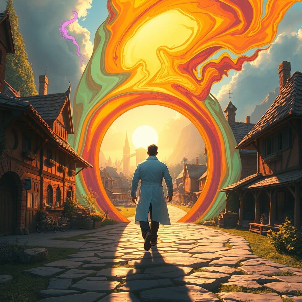 Scientist Steps Through Portal into Medieval Village