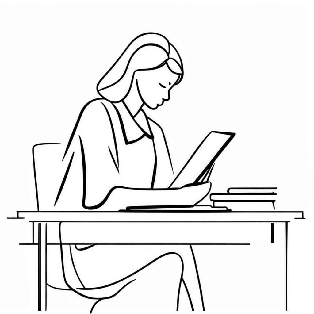 Editorial Line Art of Woman Writing