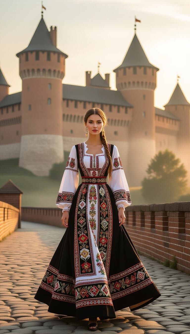 Ukrainian Woman in Traditional Dress at Lutsk Castle
