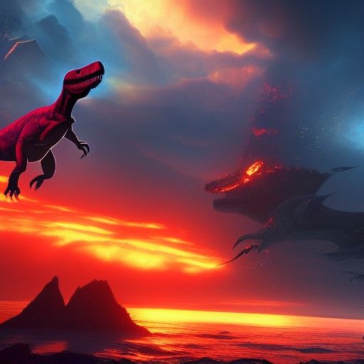 Dinosaur Soaring Through Burning Sky