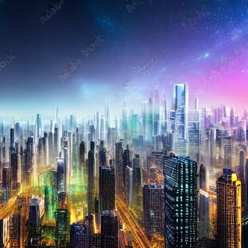 Futuristic Cityscape in Space Galaxy with Time Vortex