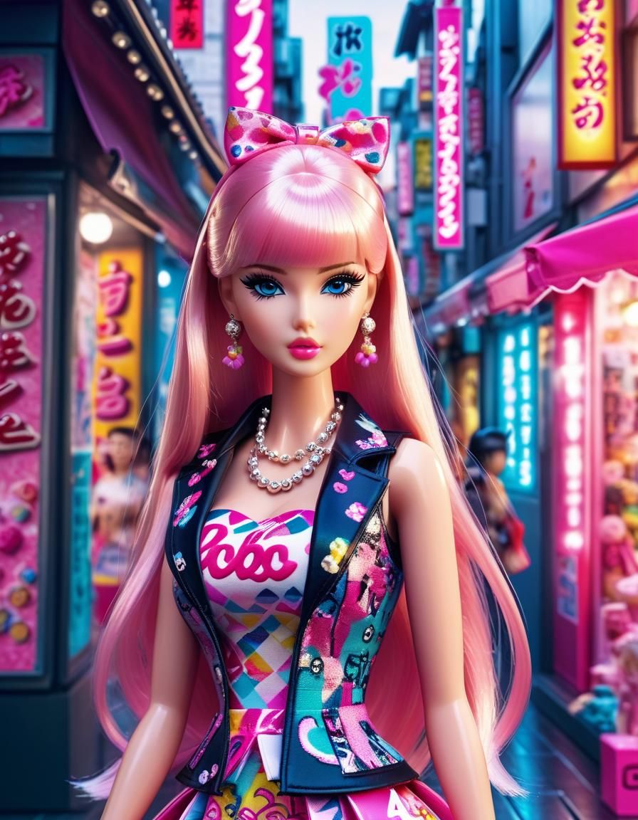 Hyperrealistic Harajuku Barbie in Cinematic Style