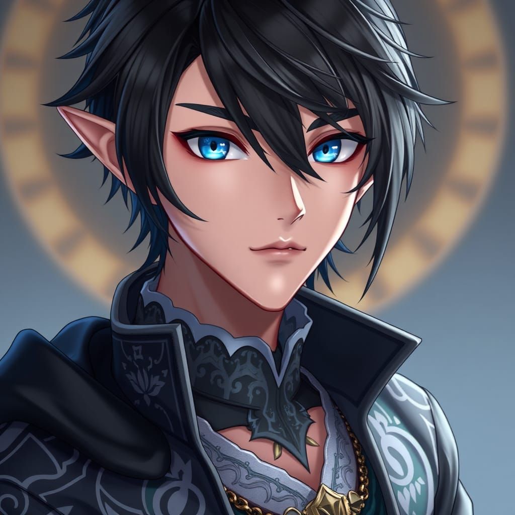 Handsome Elf with Cyan Eyes in 3D Anime Style