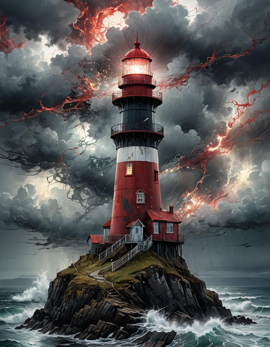 Stormy Sea Lighthouse in Hyperrealistic Glass Glimmer Style
