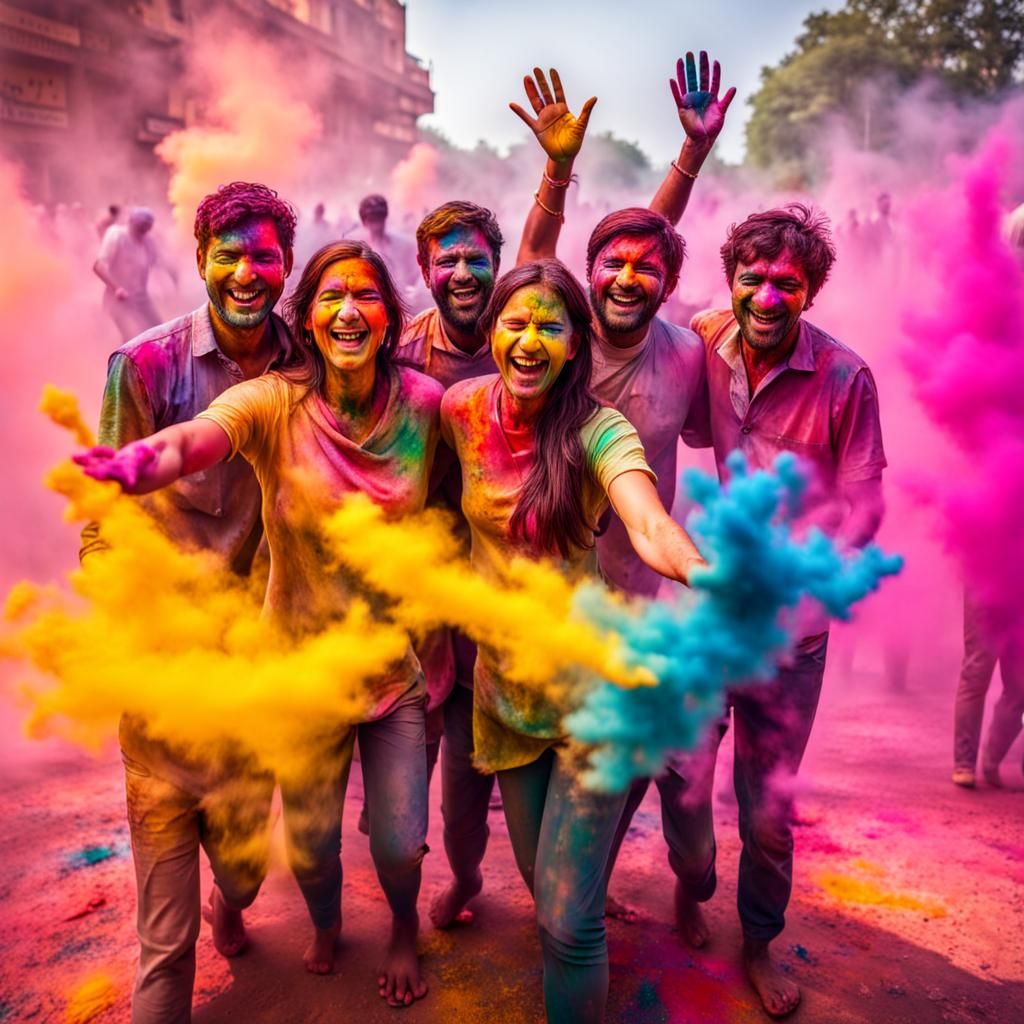 Happy people at Holi festival