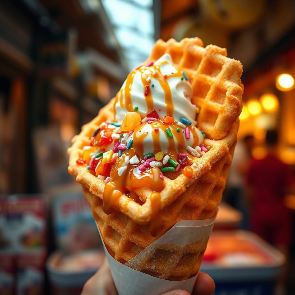 Vibrant Bubble Waffle with Colorful Toppings