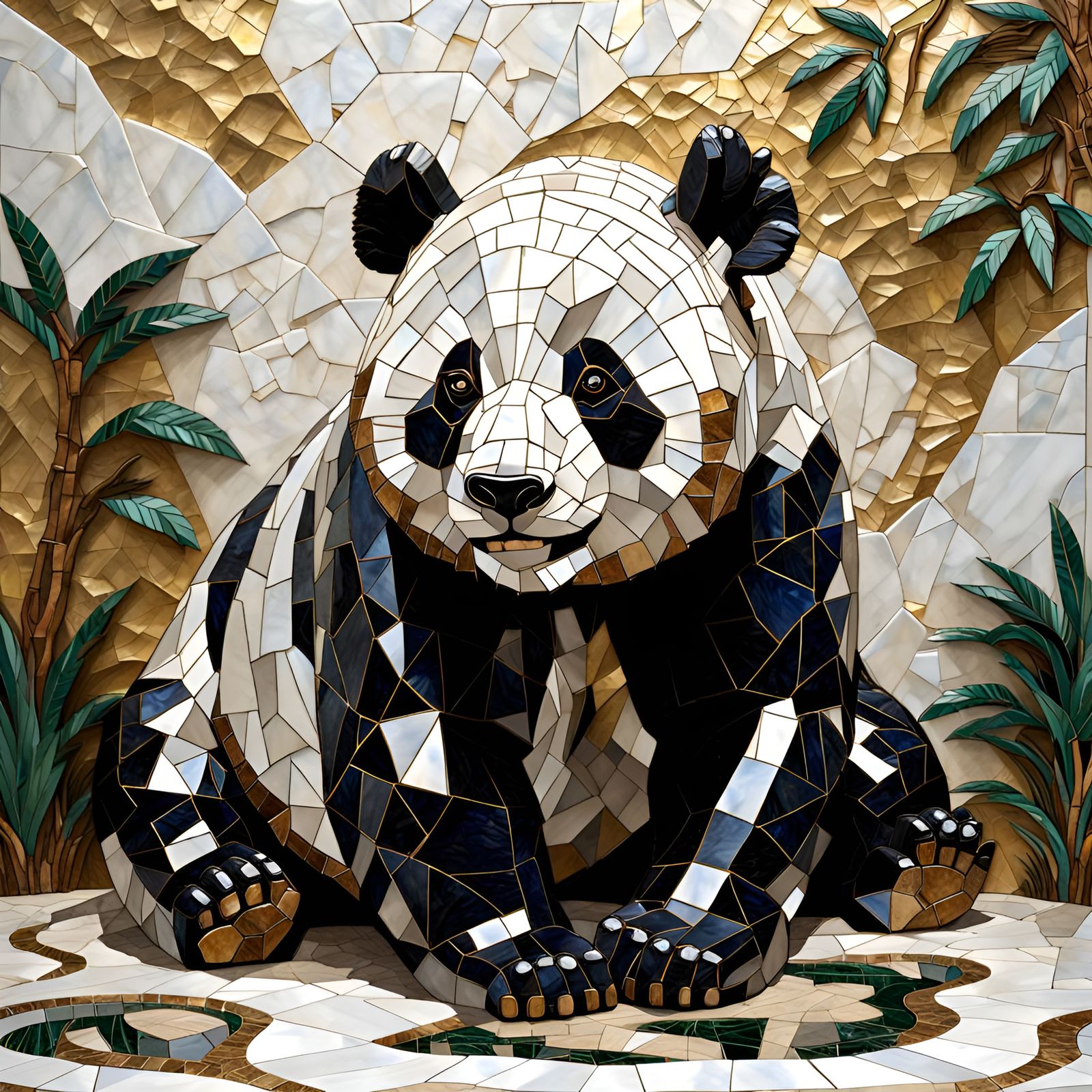 Marble Mosaic Panda Habitat in 3D