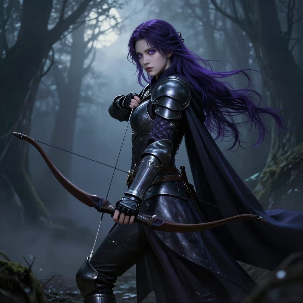 Gothic Archer in Misty Forest - Ultra Realistic