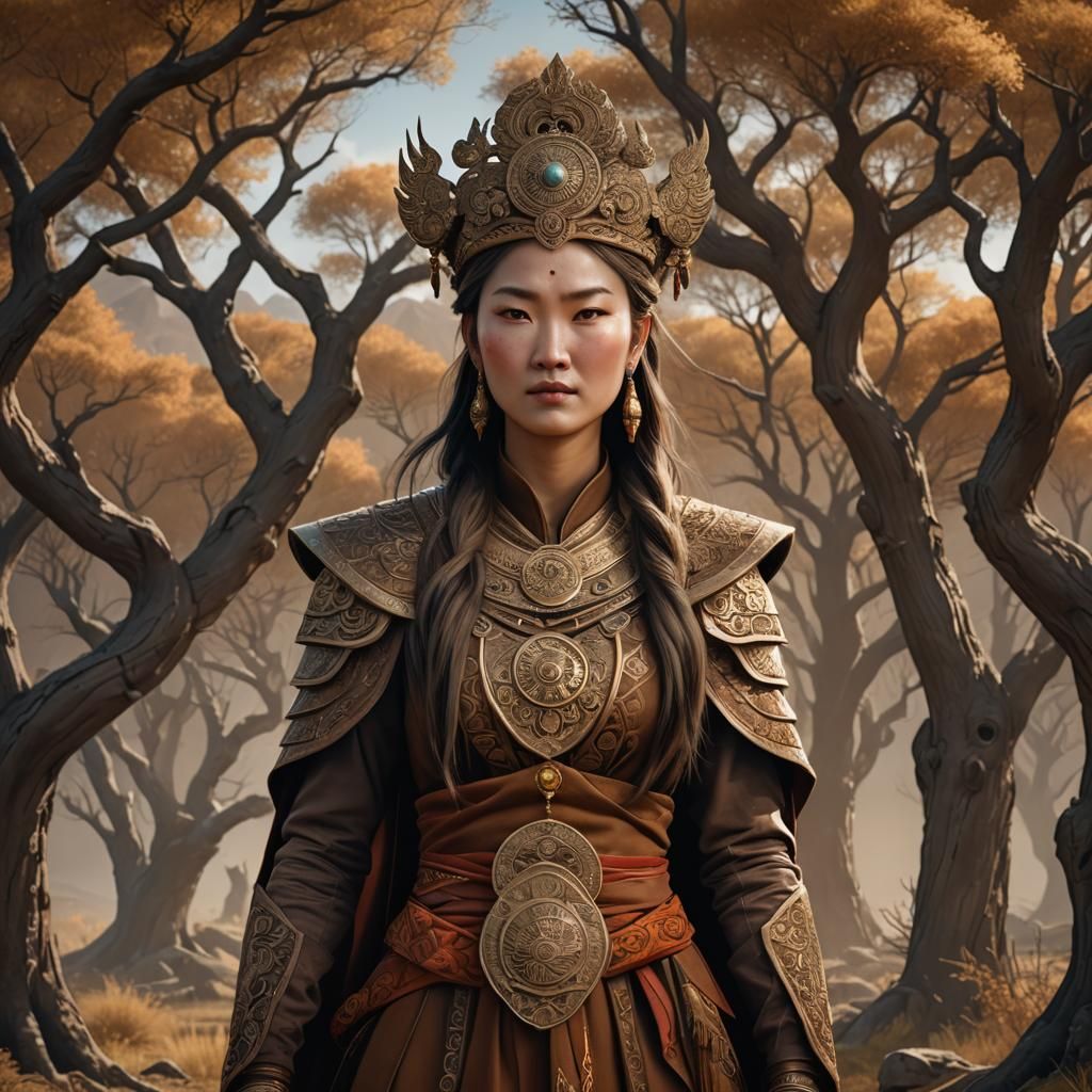 Mongolian Goddess Portrait in Earthy Tones